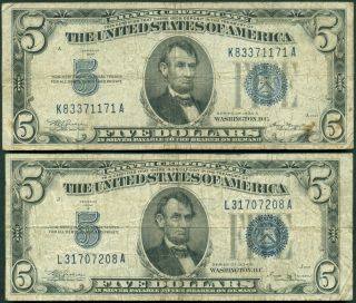1934a & 1934b $5 Silver Certificates In Fine photo