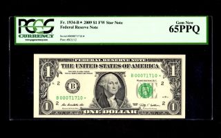 Fr 1934b 2009 $1 Star Note Federal Reserve Note Gem 65ppq Fancy Binary Repeater photo