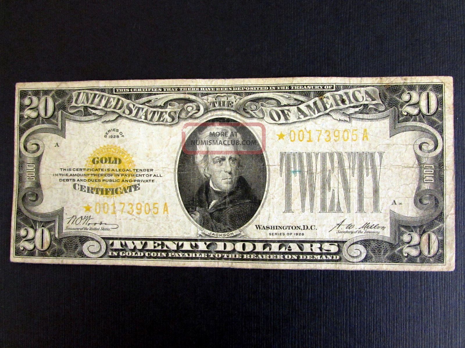 1928 $20 Twenty Dollar Gold Certificate Paper Note - Circulated Small Size Notes photo