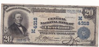 1902 Twenty Dollar National Currency From Central National Bank Of Cleveland $20 photo