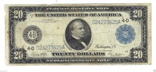 1914 Usa Twenty Dollars Antique Bill Blue Silver Certificate Pre.  Cleveland photo
