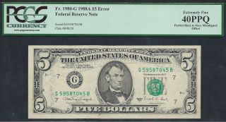 $5 1988 - A=frn=rare=offset That Is Misaligned=rare=back On Front=pcgs 40 Ppq photo