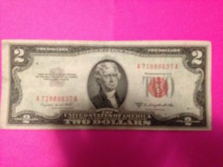 1953 $2 Two Dollar Bill Us Note Red Seal photo
