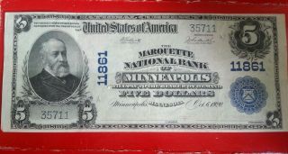 Series Of 1902 $5 Note Blue Seal Oct 6 1920 Marquette Bank Minneapolis 5 Dollar photo