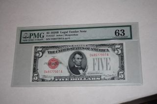 One Each 1928b Legal Tender Note,  S/n D48577907a,  5.  00 Value,  Uncirculated,  Pmg 63 photo