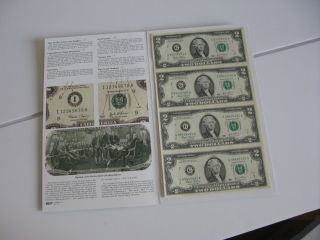 Sheet Of 4 Uncut $2.  00 Bills 2003 - G Chicago.  In Display Folder. photo