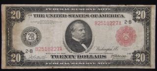 W - 2240 - B,  F - 953b 1914 $20 Large Size Red Seal Frn Federal Reserve Note photo