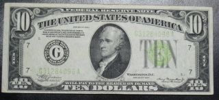 1934 Ten Dollar Federal Reserve Note Chicago Grading Xf Lt Green Seal 4096a Pm5 photo