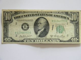 1950a Ten Dollar $10 - Federal Reserve B Series Note photo