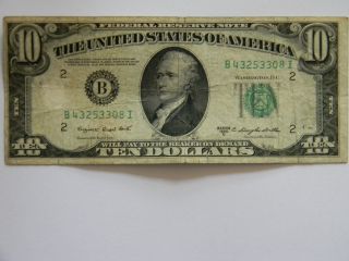 1950c Ten Dollar $10 - Federal Reserve B Series Note photo