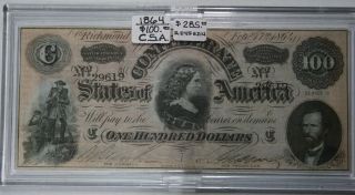 1864 Civil War $100 Dollar Csa Confederate photo