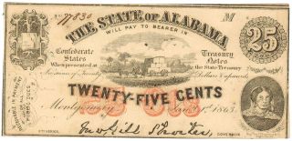 Montgomery,  Al - State Of Alabama 25¢ Jan.  1,  1863 Choice Almost Uncirculated - + photo
