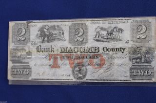 1858 Bank Of Macomb County Michigan Two Dollar Bank Note Serial 2304 E2249 photo