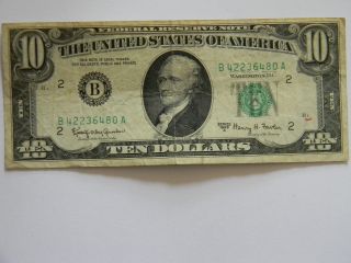 1963a Ten Dollar $10.  00 Federal Reserve B Series Note photo
