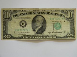 1950b Ten Dollar $10 Federal Reserve B Series Low Serial Note photo