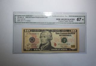 2009 $10 Federal Reserve Note Fancy Serial Number Jg 11111181 A photo