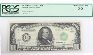 Us Federal Reserve Note $1000 Bill 1934 A Bank Of Chicago Pcgs 55 photo