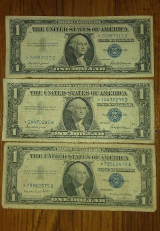 1957 A,  B,  C $1 Star Note Blue Seal Silver Certificates Old Rare U$ Money Fine photo