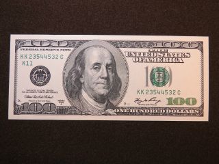 2006 A $100 Us Dollar Radar Bank Note Prefix Kk23544532 C Bill United States Unc photo
