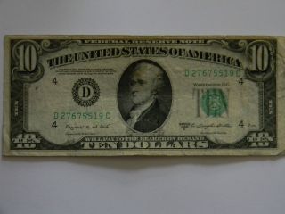 1950c Ten Dollar $10 Federal Reserve D Series Note photo