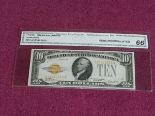 1928 $10 Gold Certificate - Cga Gem Uncirculated 66 photo
