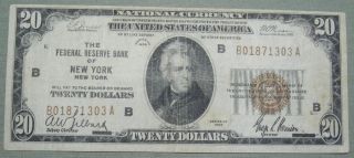 1929 $20 Dollar National Currency Note Grading Vf York 1303a Pm2 photo
