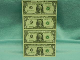 Crisp 4 Us One Dollar Bills In One Uncut Sheet photo
