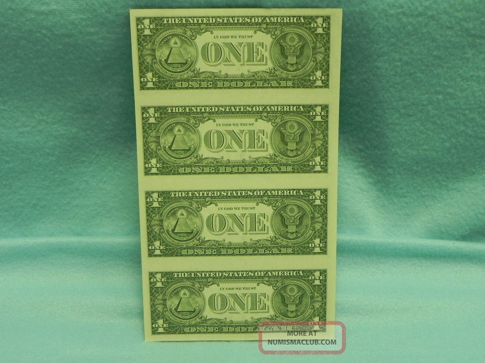 Crisp 4 Us One Dollar Bills In One Uncut Sheet