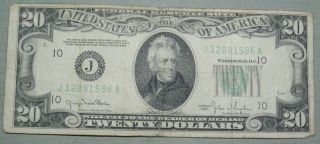 1950 $20 Dollar Federal Reserve Note Grading Fine Kansas City1586a Pm2 photo