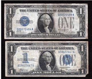 1828 A & 1934 One Dollar Silver Certificates Funny Backs photo