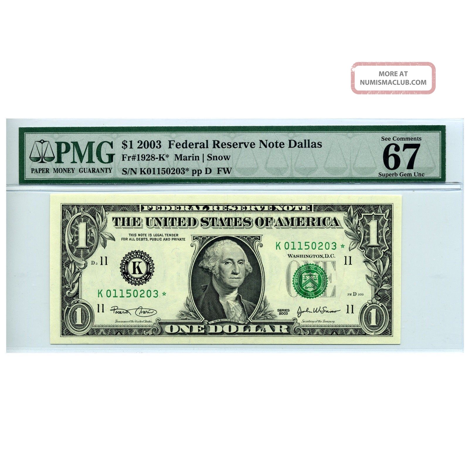 8 Consecutive 2003 $1 Dallas Star Note Pmg 67 (fr 1928 - K) Small Size Notes photo