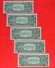 Five 1957 Consecutive & Uncirculated $1.  00 Silver Certificates Small Size Notes photo 1