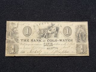 Cold Water Michigan,  Bank Of Cold - Water $1 Very Fine Repaired.  Very Rare photo