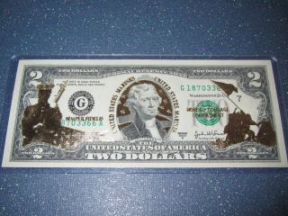 U S Marines $2.  00 Bill In Gold Hologram photo