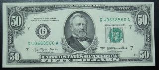1977 Fifty Dollar Federal Reserve Note Chicago Grading Gem Cu 8560a Pm7 photo
