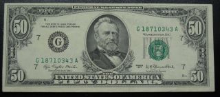 1977 Fifty Dollar Federal Reserve Note Chicago Grading Au 0343a Pm7 photo