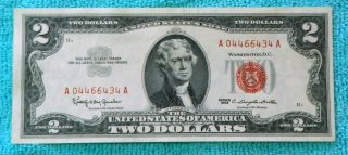 1963 Aa Block $2 Red Seal Note Two Dollar Bill Rs7 photo