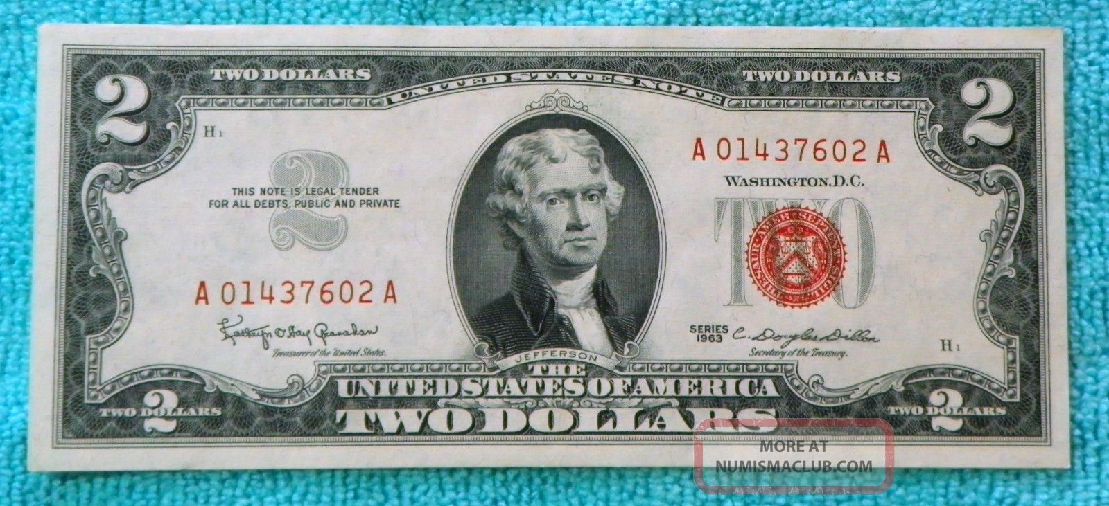 1963 Aa Block $2 Red Seal Note Two Dollar Bill Rs8 Small Size Notes photo
