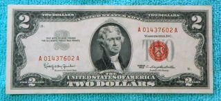 1963 Aa Block $2 Red Seal Note Two Dollar Bill Rs8 photo