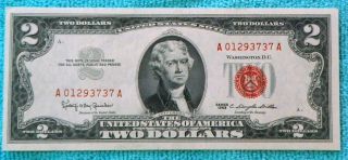 1963 Aa Block $2 Red Seal Note Two Dollar Bill Rs9 photo