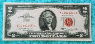1963 Aa Block $2 Red Seal Note Two Dollar Bill Rs12 photo