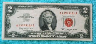 1963 Aa Block $2 Red Seal Note Two Dollar Bill Rs13 photo