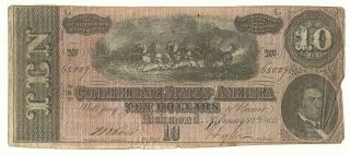 1864 Confederate $10 Note January 17th 1864 Fine+ Look photo