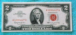 1963 Aa Block $2 Red Seal Note Two Dollar Bill Rs14 photo