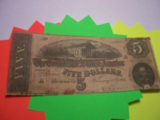 The Confederate States Of America 5 Dollar Note - Feb.  17,  1864 photo