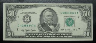 1977 Fifty Dollar Federal Reserve Note Chicago Grading Au 8347a Pm7 photo