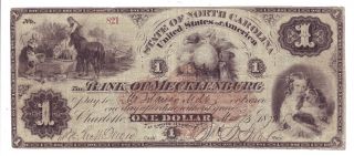 The Bank Of Mecklenburg $1 1875 State Of North Carolina photo