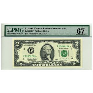 2 Consecutive 1995 $2 Atlanta Federal Reserve Star Note (fr - 1936f) Pmg 67 photo