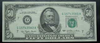 1977 Fifty Dollar Federal Reserve Note Chicago Grading Au 3583a Pm7 photo