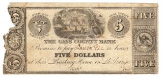 $5 Dollar Cass County Bank Mi Antique La Grange Michigan Obsolete Currency Note photo